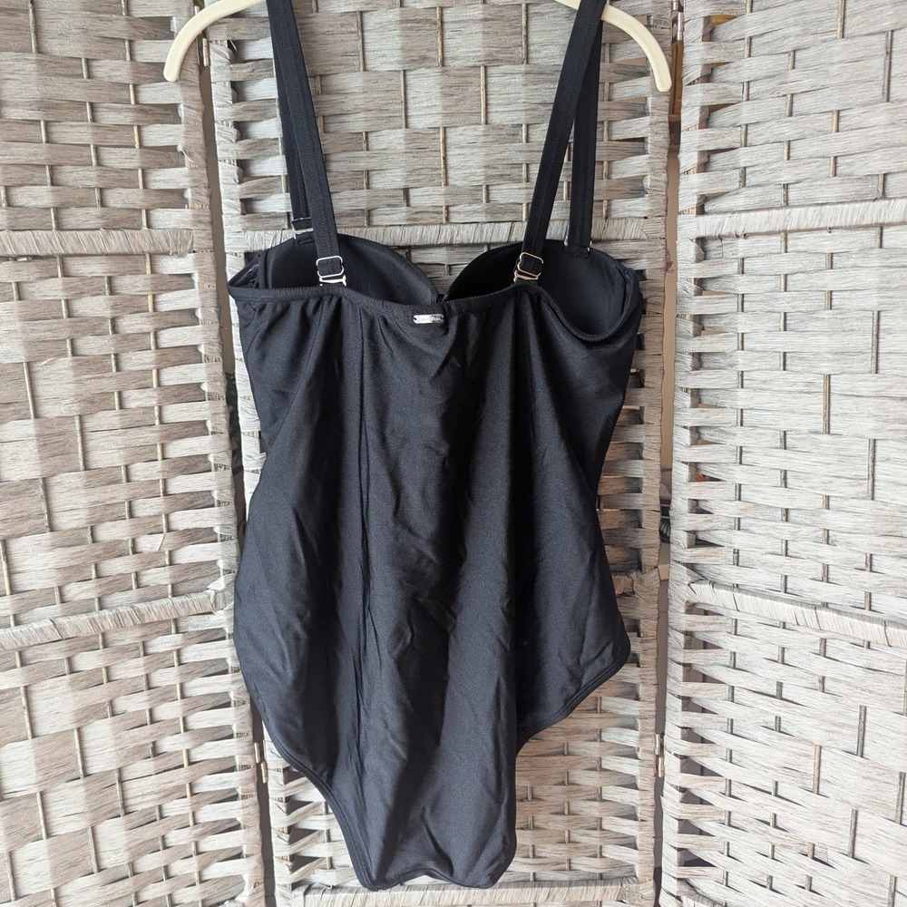 Calvin Klein Black Ruched One Piece Swim Bathing Suit Womens 16 Tummy Control - Picture 3 of 7